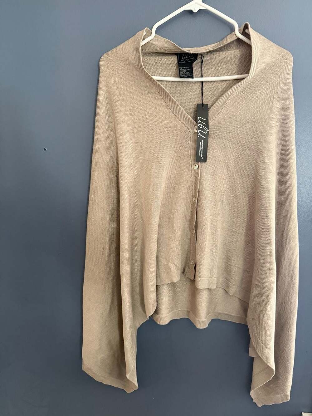 UBU Pack Your Personality V-Neck Button-Front Knit Poncho Sweater Cardigan Taupe